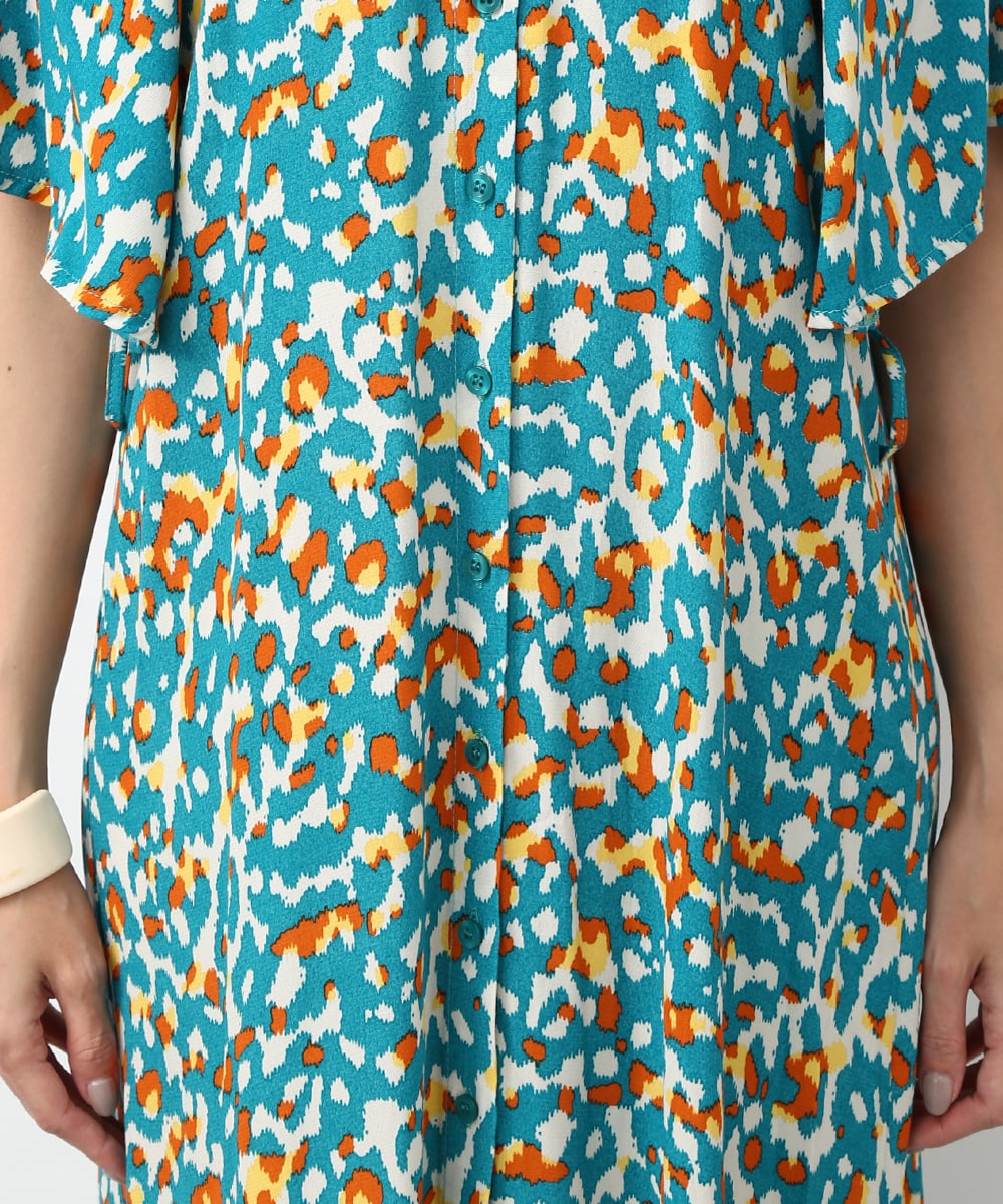 ぼかしプリントフレアスリーブワンピース