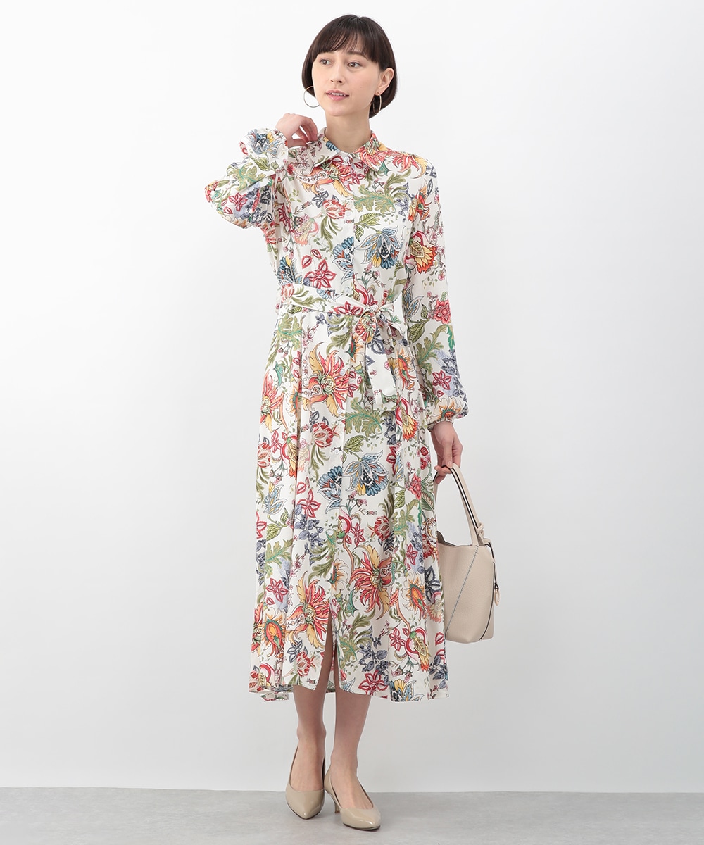 ボタニカルプリントシャツワンピース