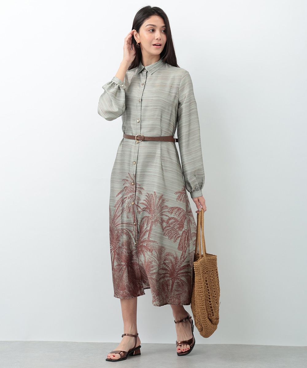 パネルパームツリーシャツワンピース