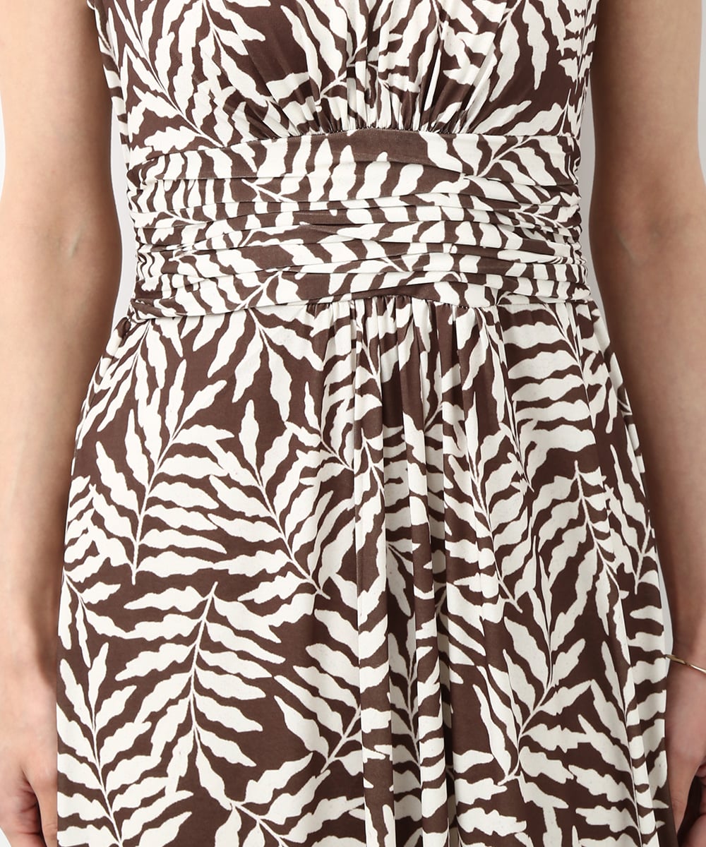 リーフプリントジャージワンピース