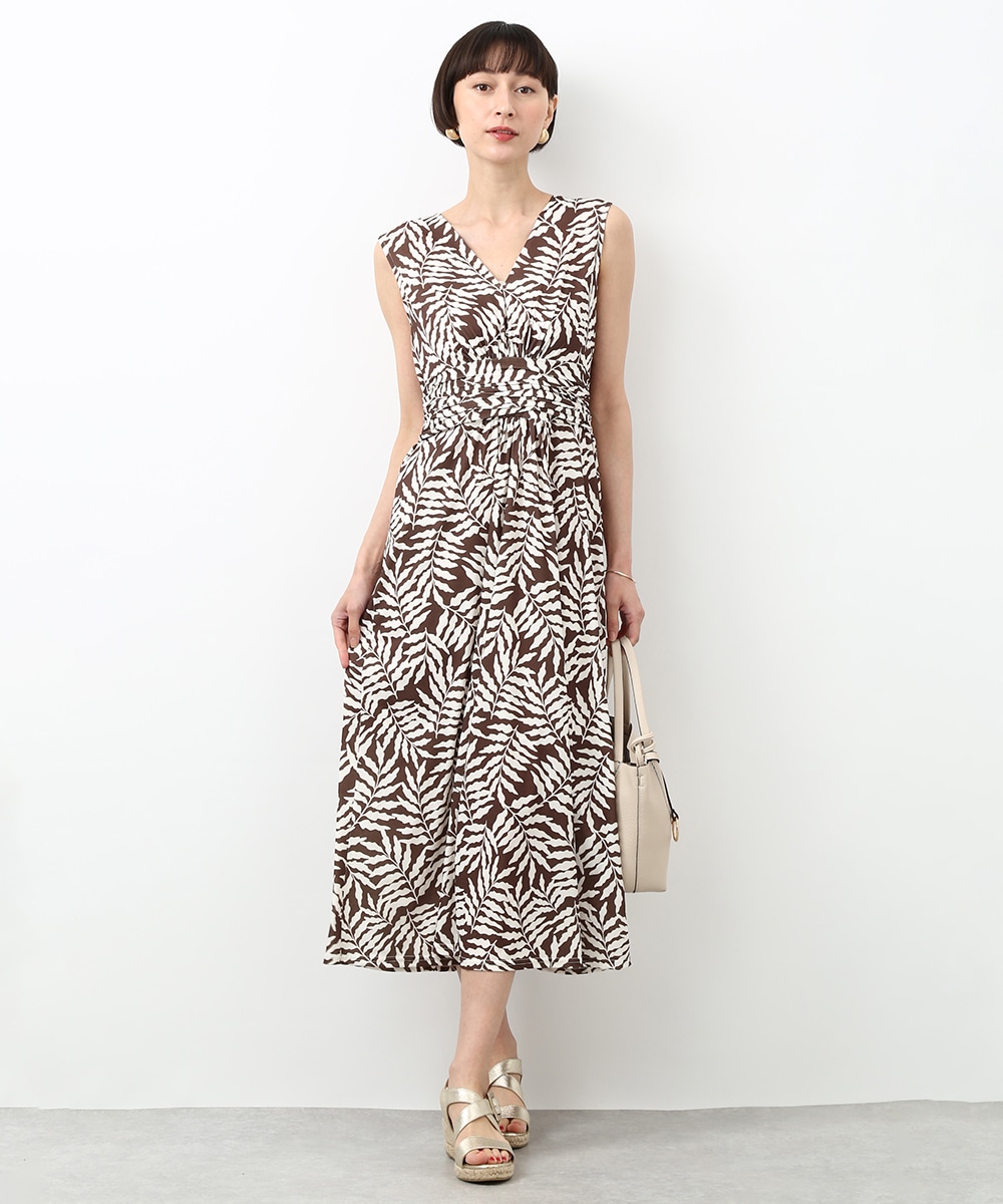 リーフプリントジャージワンピース