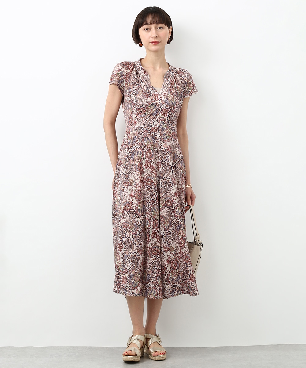 ペイズリープリントジャージワンピース