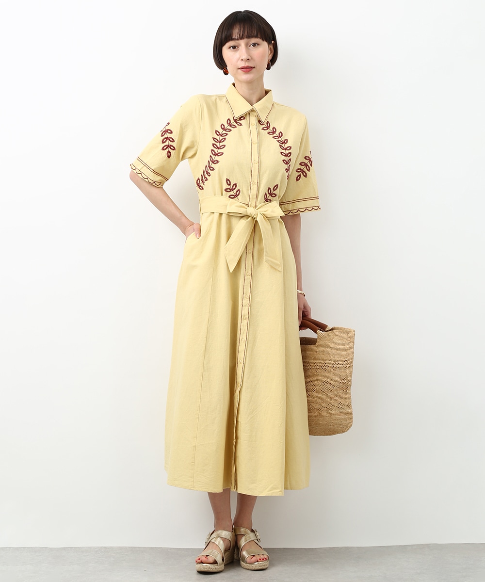 リーフ刺繍ワンピース