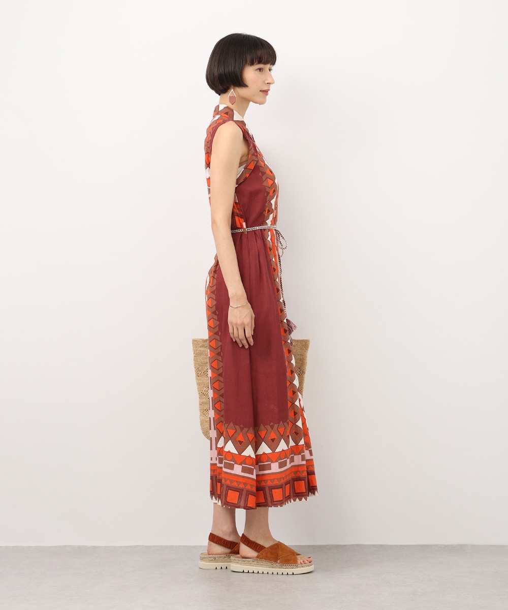 幾何学プリントシャツワンピース