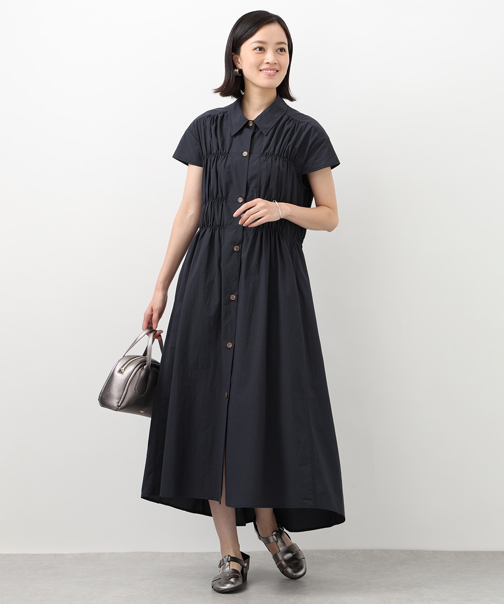 フロントシャーリングシャツワンピース