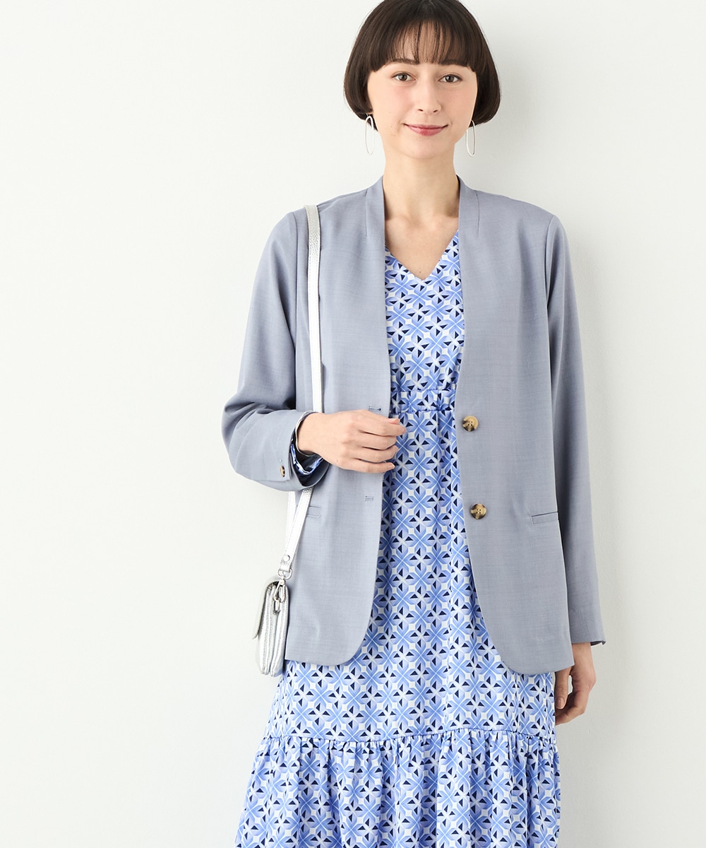 麻調ノーカラージャケット