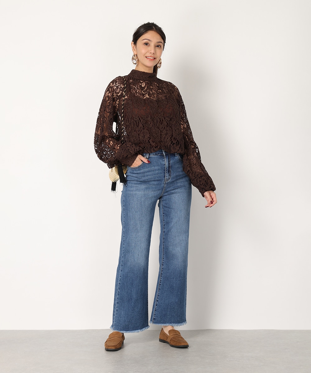 裾フリンジデニムパンツ