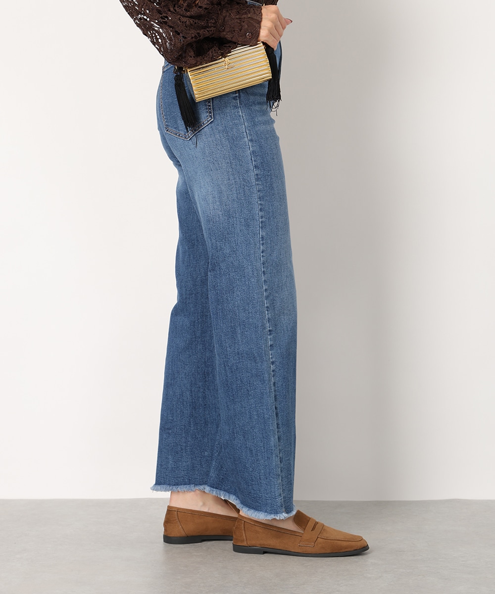 裾フリンジデニムパンツ