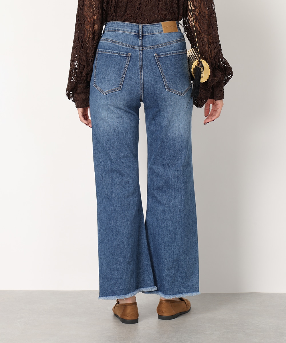 裾フリンジデニムパンツ