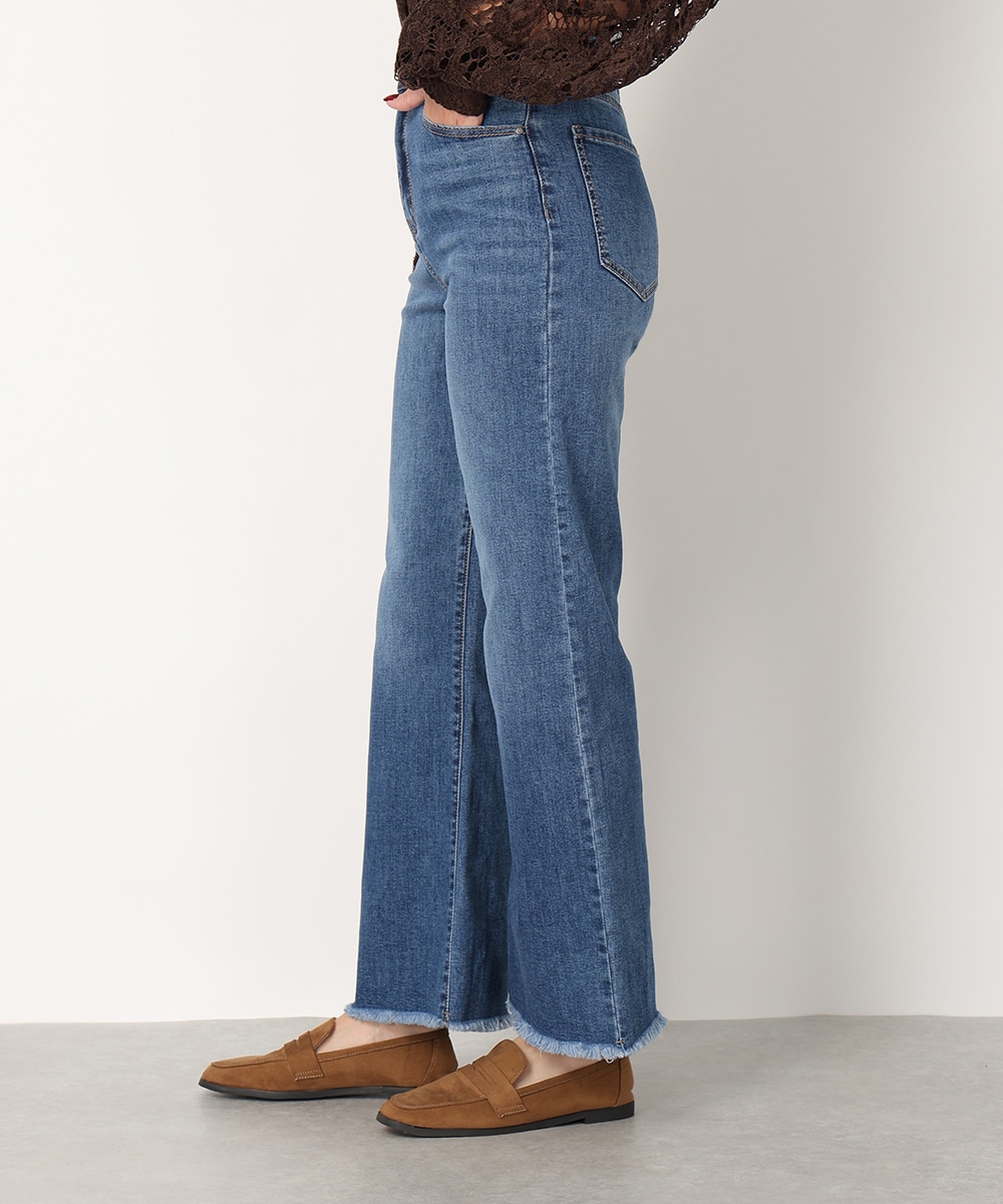 裾フリンジデニムパンツ