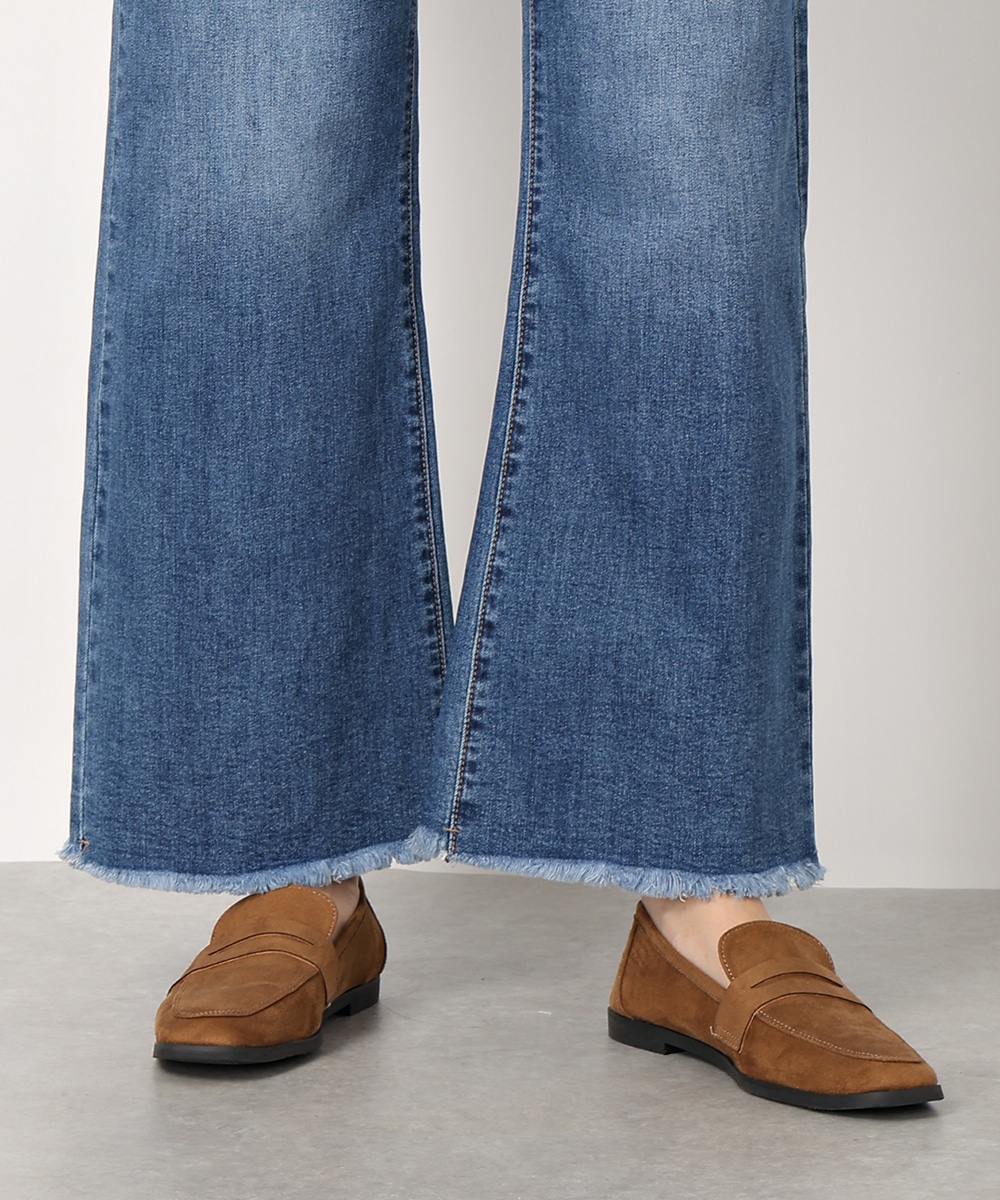 裾フリンジデニムパンツ