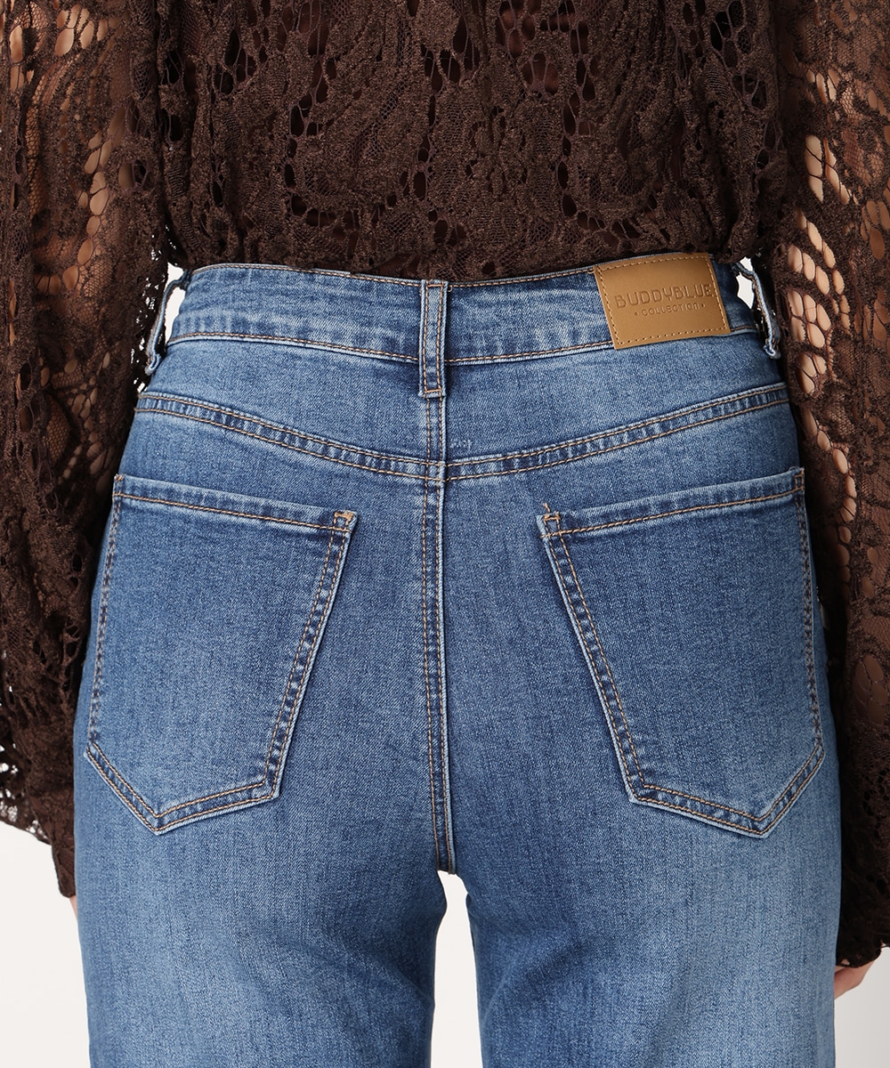 裾フリンジデニムパンツ