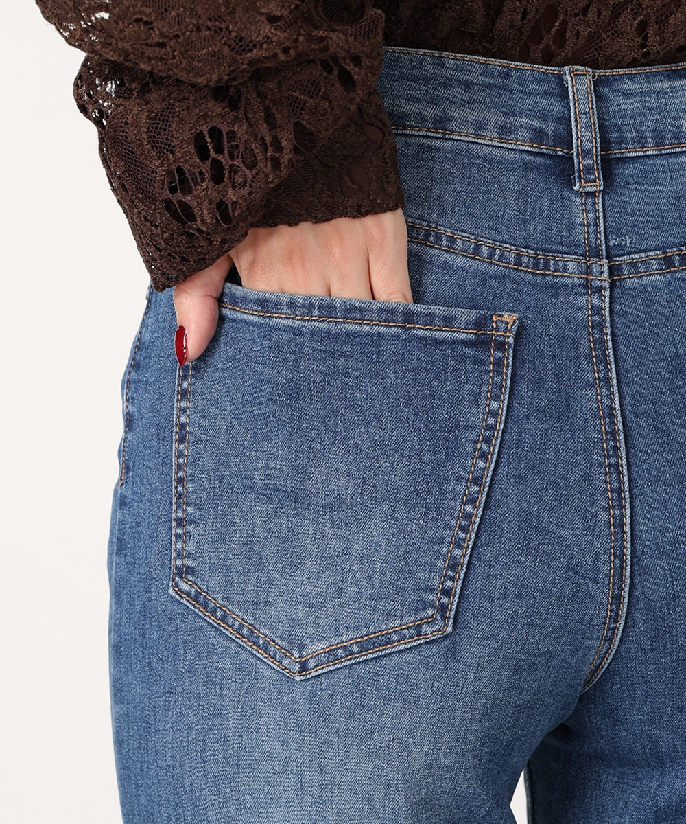 裾フリンジデニムパンツ