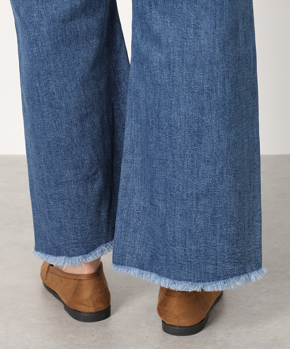 裾フリンジデニムパンツ