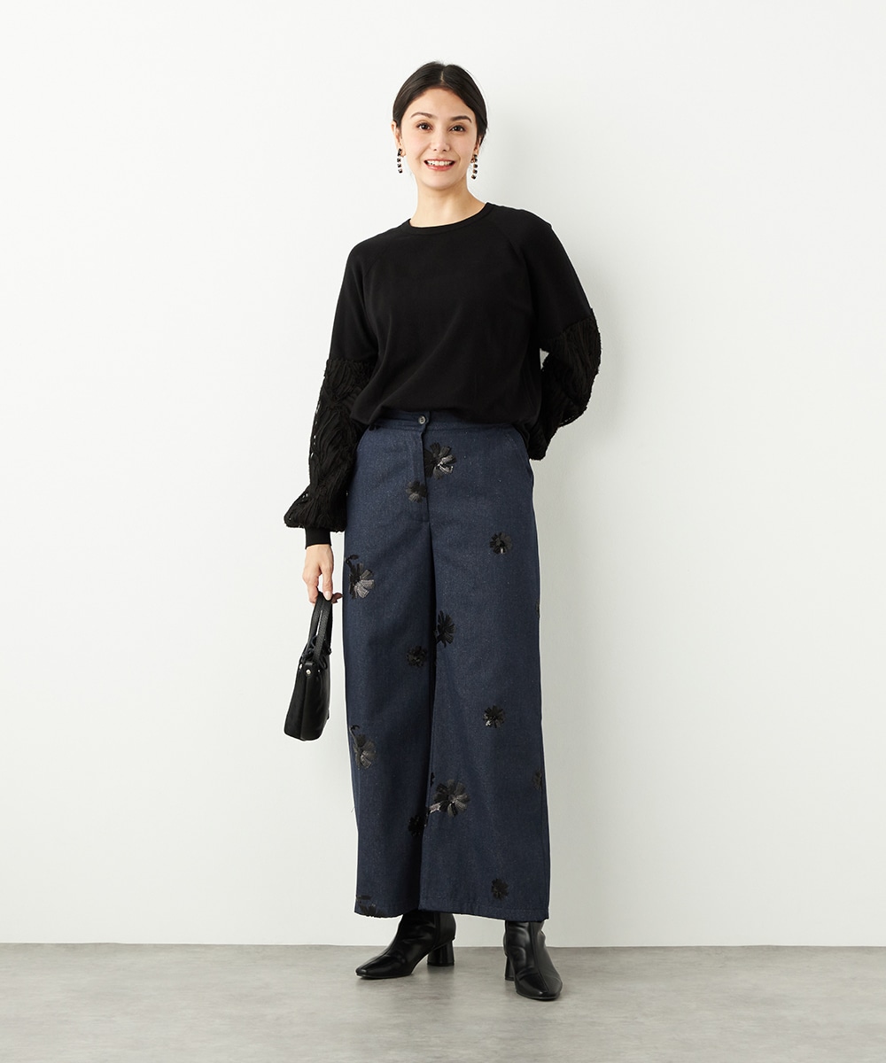 フラワースパンコールデニムパンツ