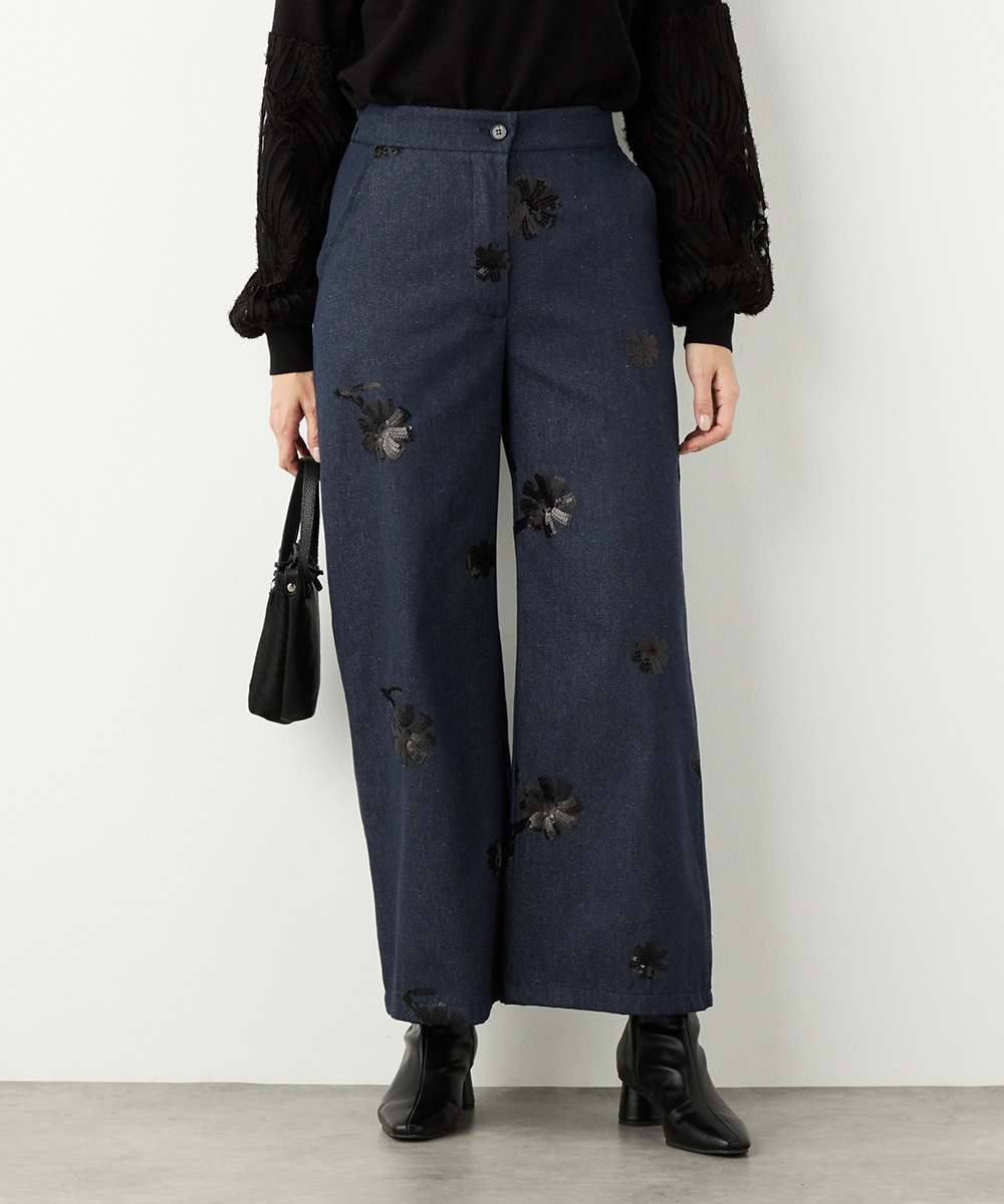 フラワースパンコールデニムパンツ