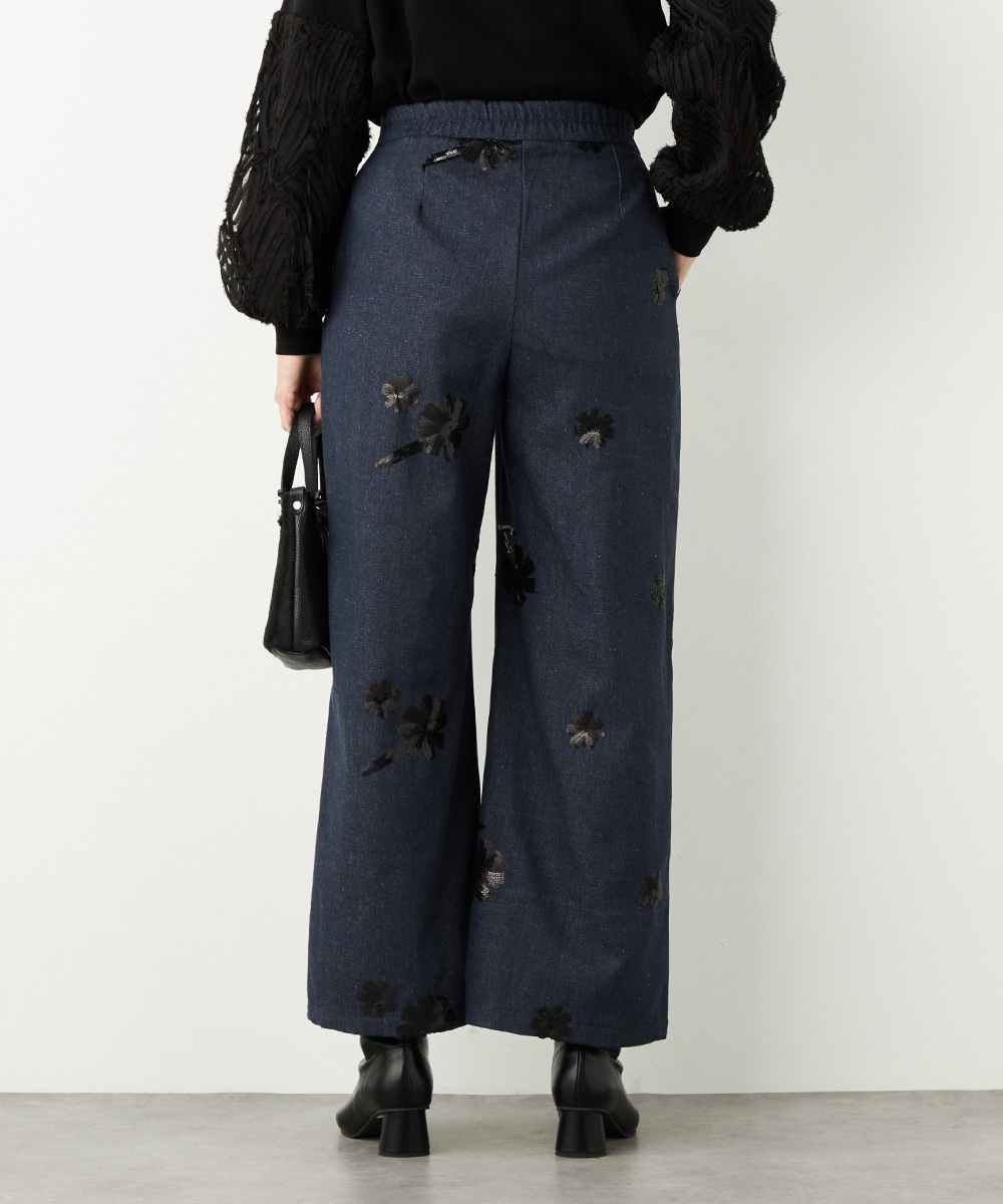 フラワースパンコールデニムパンツ