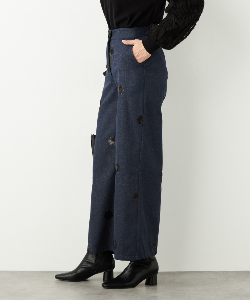 フラワースパンコールデニムパンツ