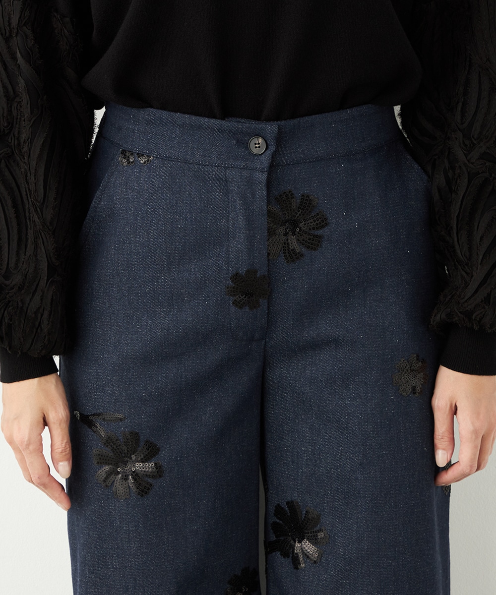 フラワースパンコールデニムパンツ