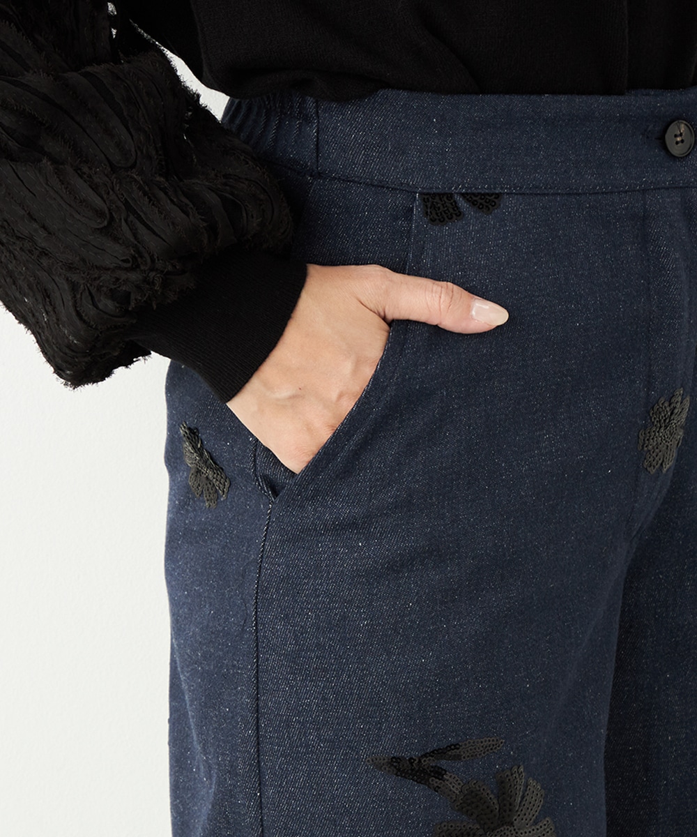 フラワースパンコールデニムパンツ