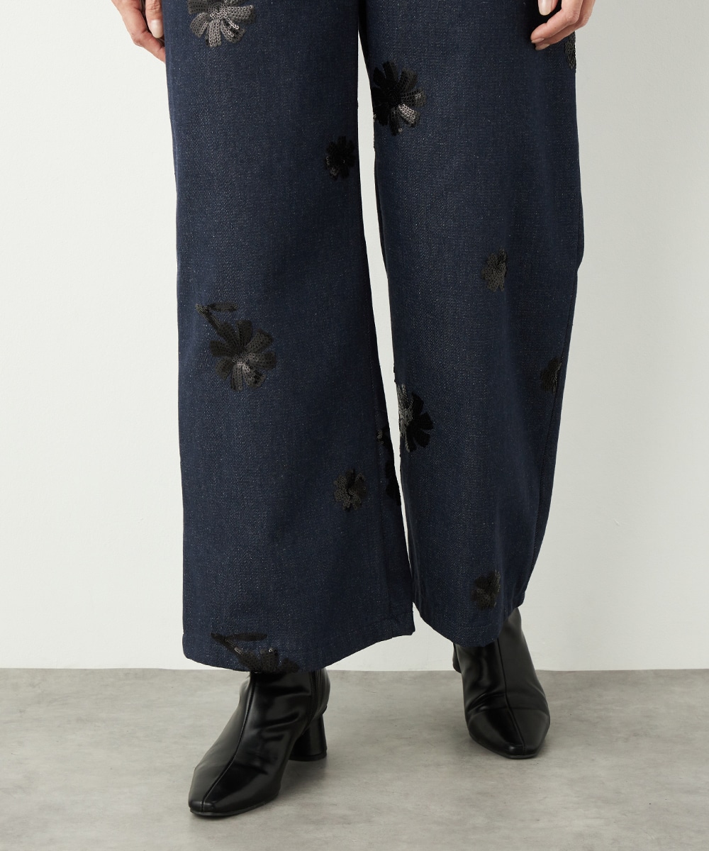 フラワースパンコールデニムパンツ
