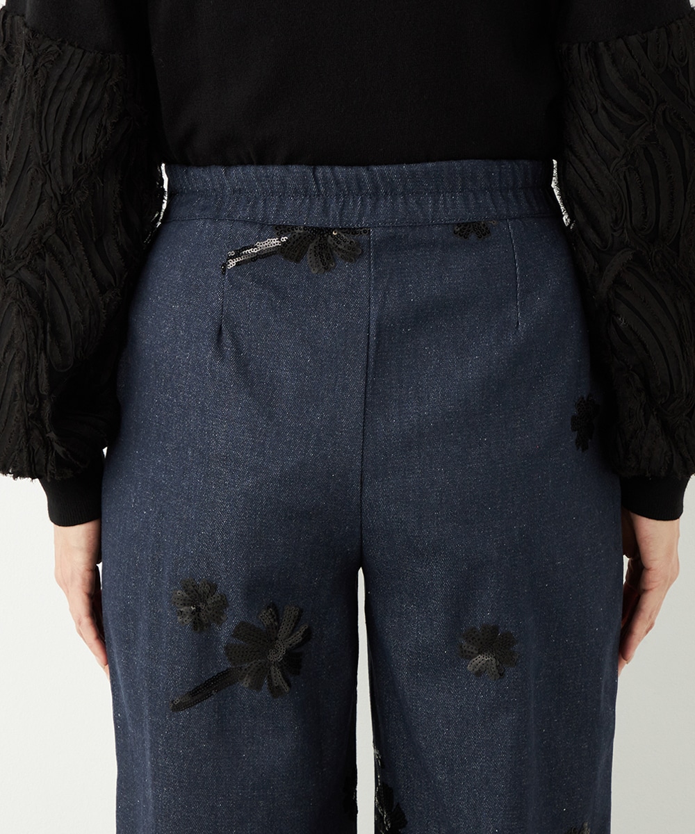 フラワースパンコールデニムパンツ