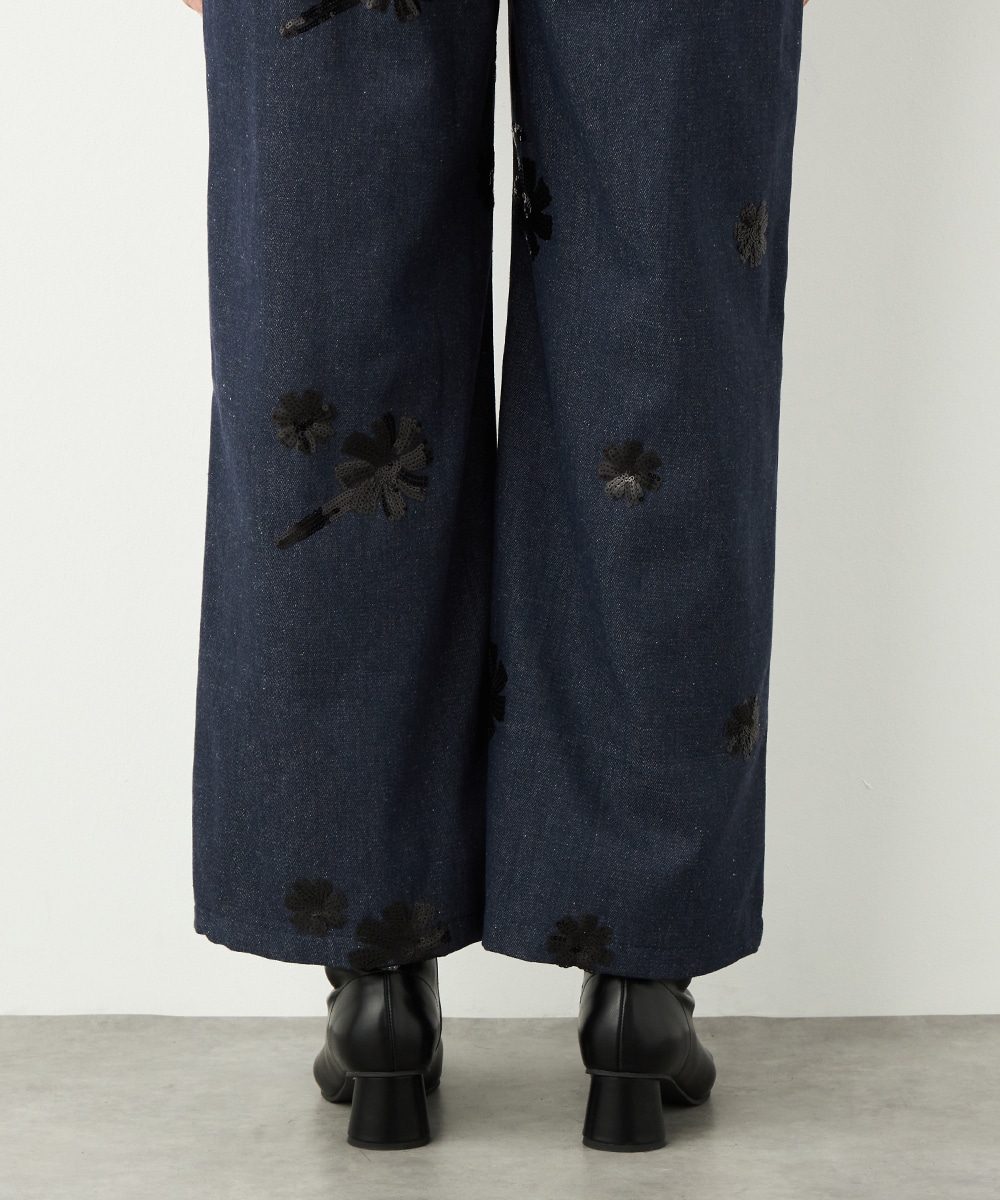 フラワースパンコールデニムパンツ