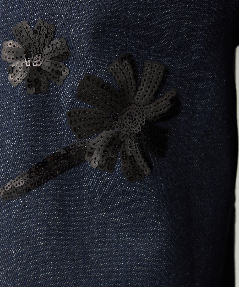 フラワースパンコールデニムパンツ