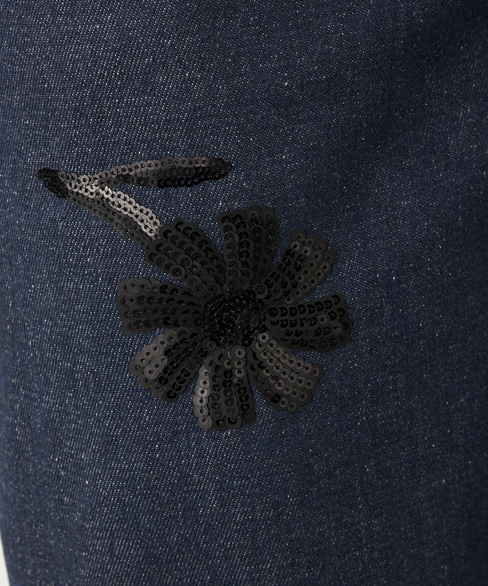 フラワースパンコールデニムパンツ