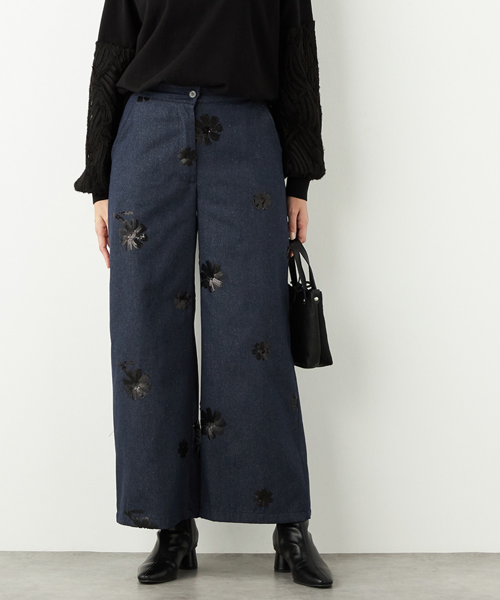 フラワースパンコールデニムパンツ