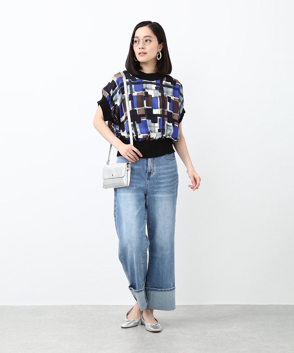 裾折り返しワイドデニムパンツ