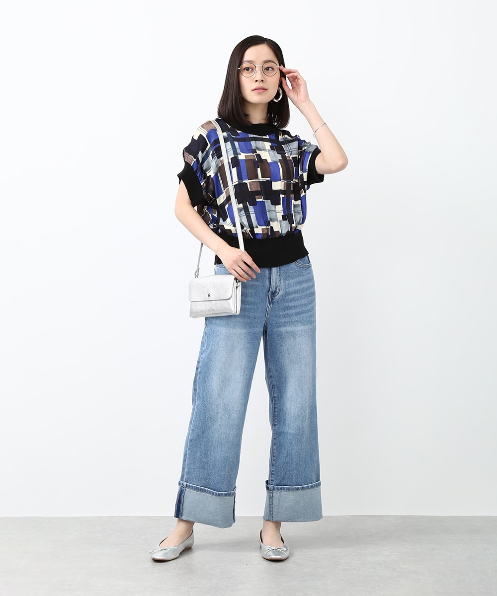 裾折り返しワイドデニムパンツ