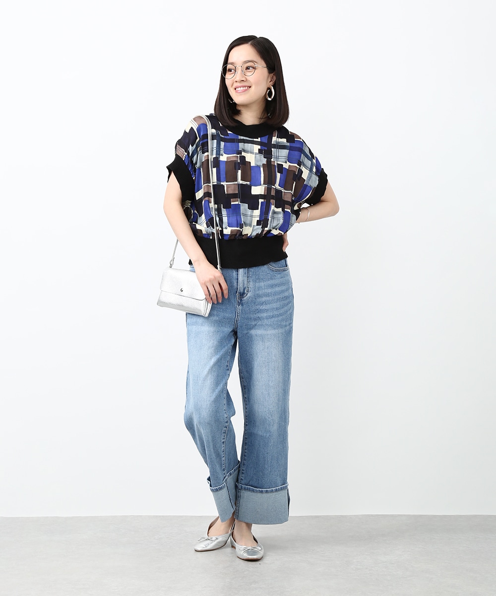 裾折り返しワイドデニムパンツ