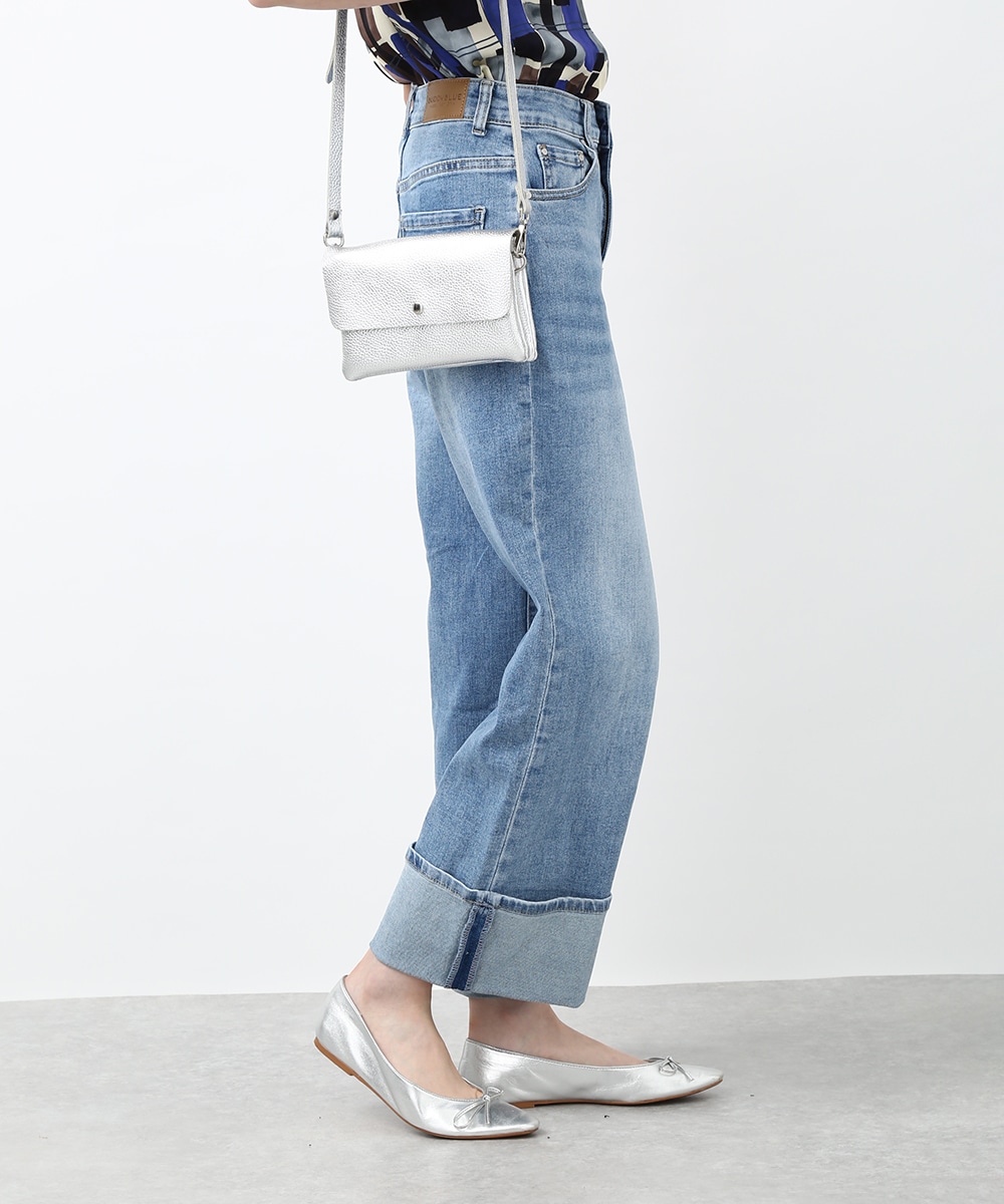 裾折り返しワイドデニムパンツ