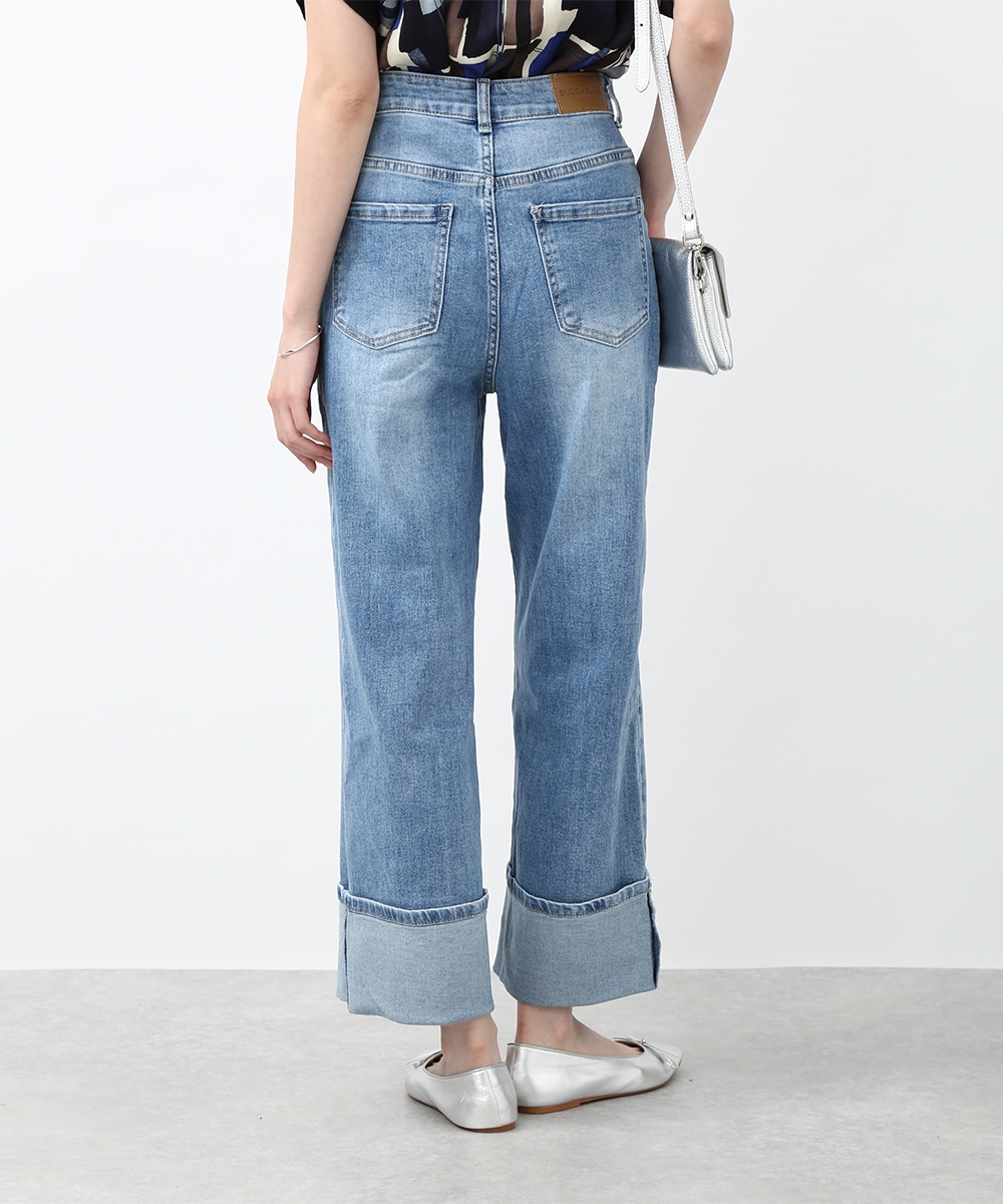 裾折り返しワイドデニムパンツ