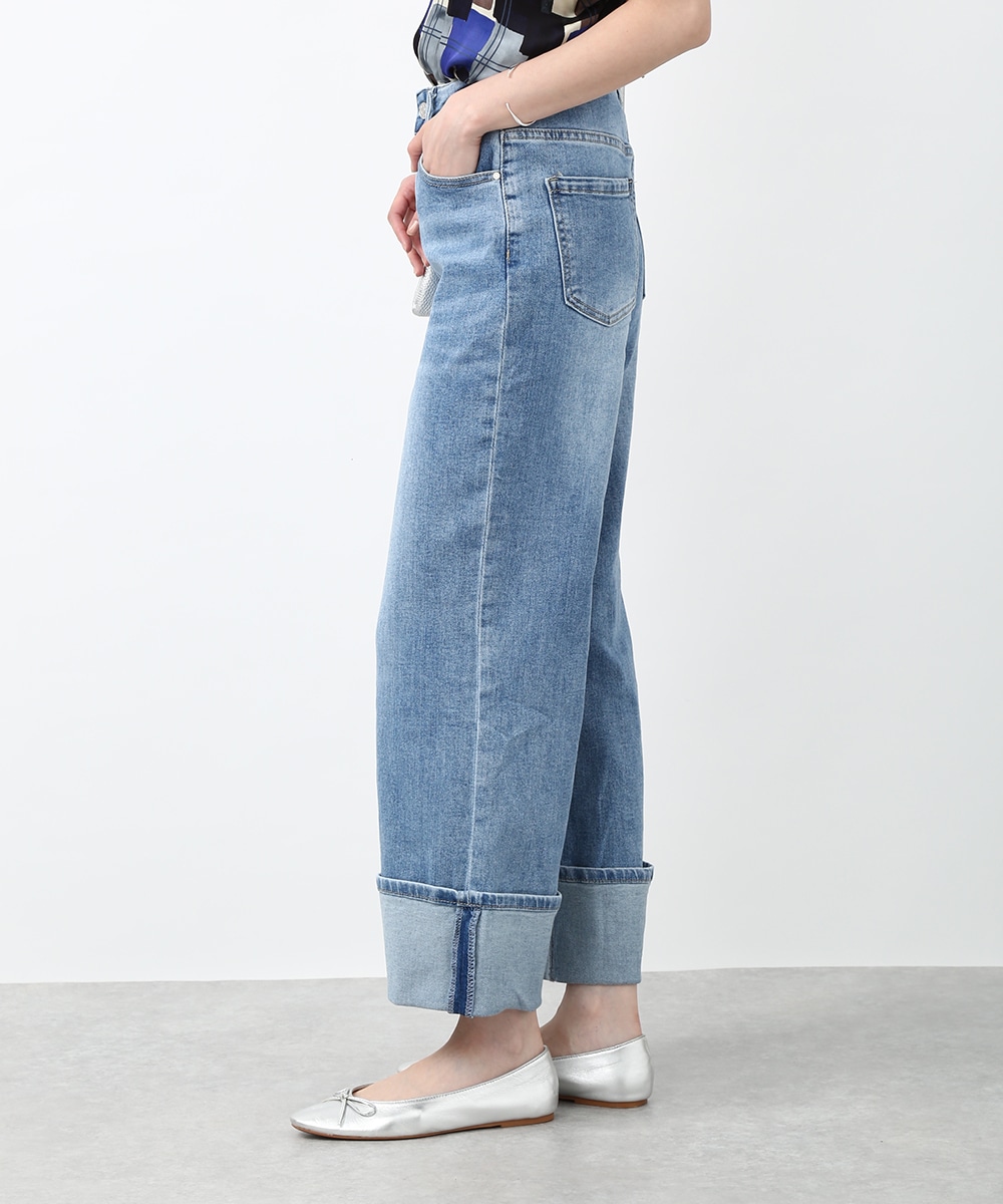 裾折り返しワイドデニムパンツ