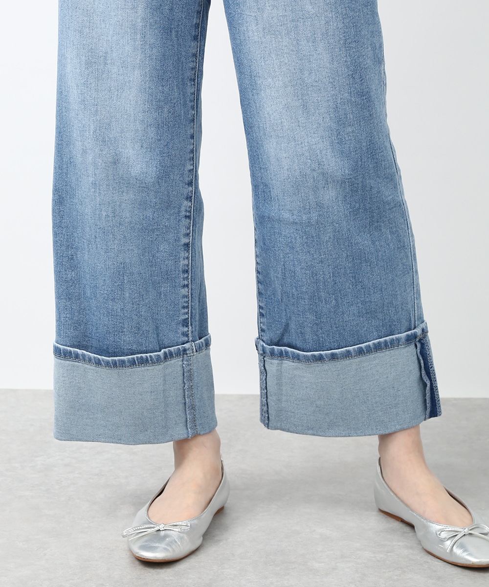 裾折り返しワイドデニムパンツ