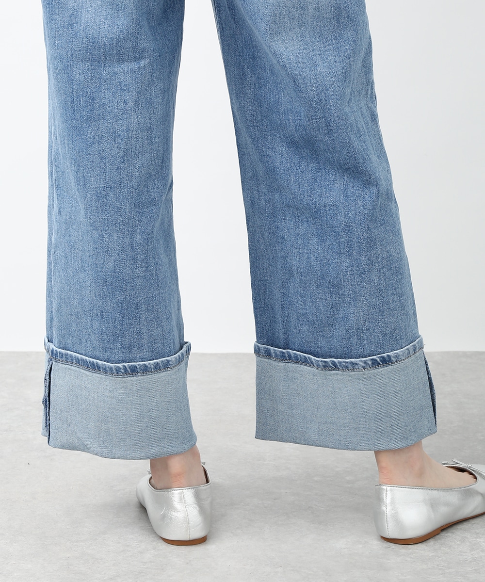裾折り返しワイドデニムパンツ