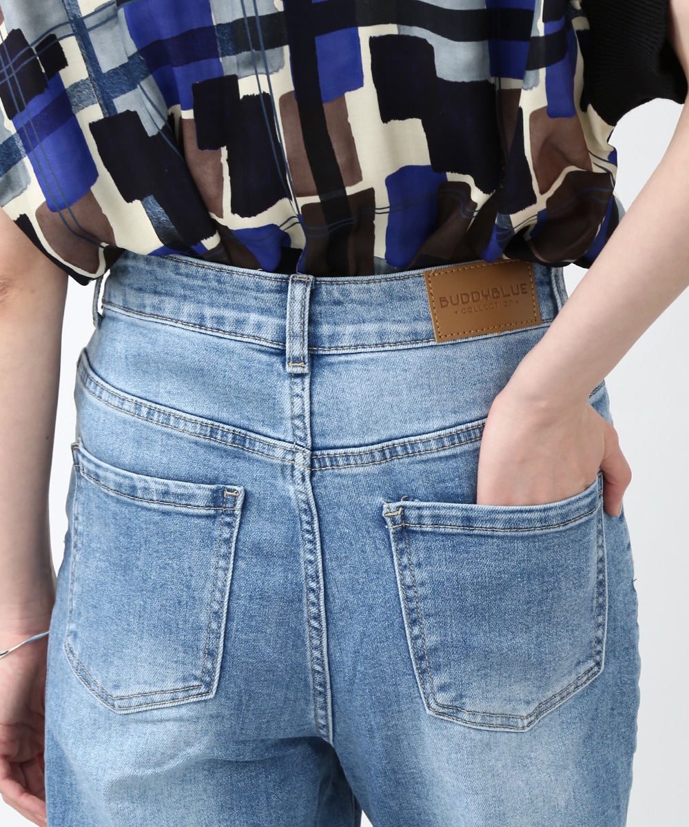 裾折り返しワイドデニムパンツ