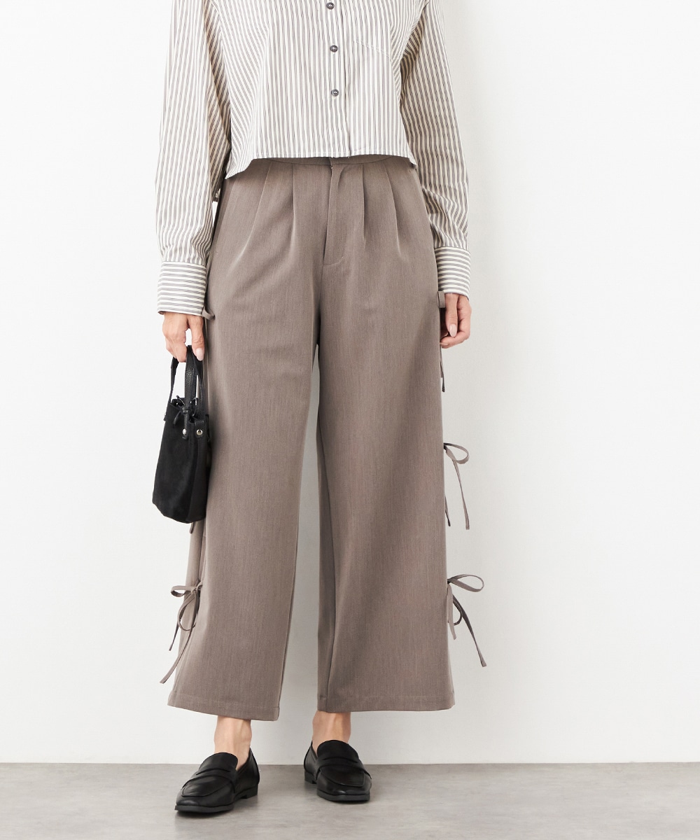 ウール調サイドリボンパンツ
