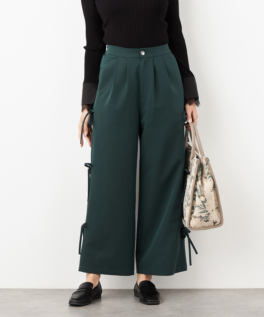 ウール調サイドリボンパンツ