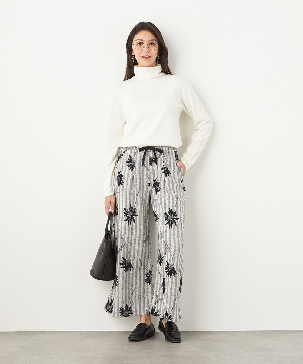 ストライプフラワージャカードパンツ