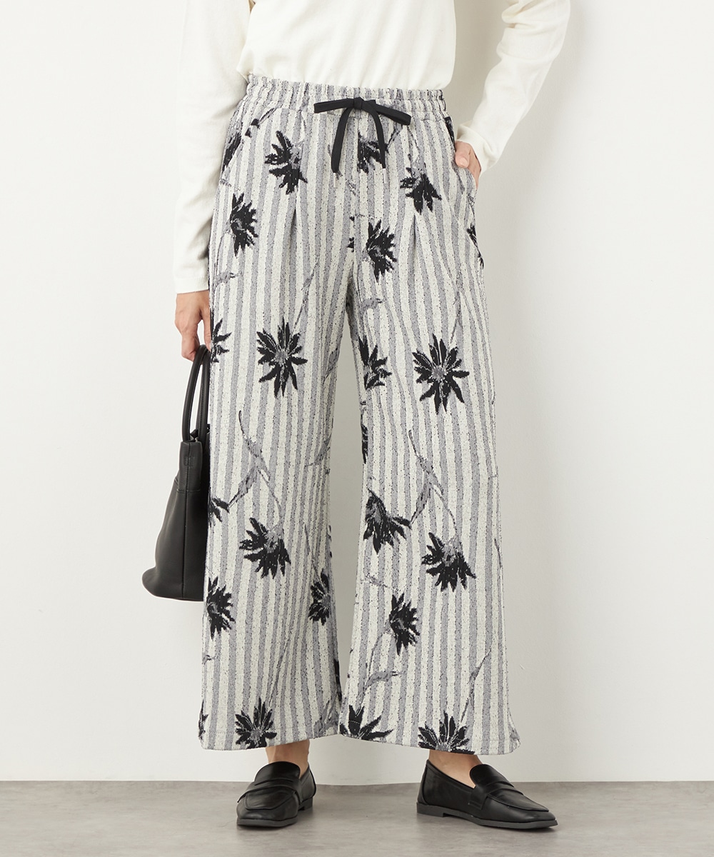 ストライプフラワージャカードパンツ