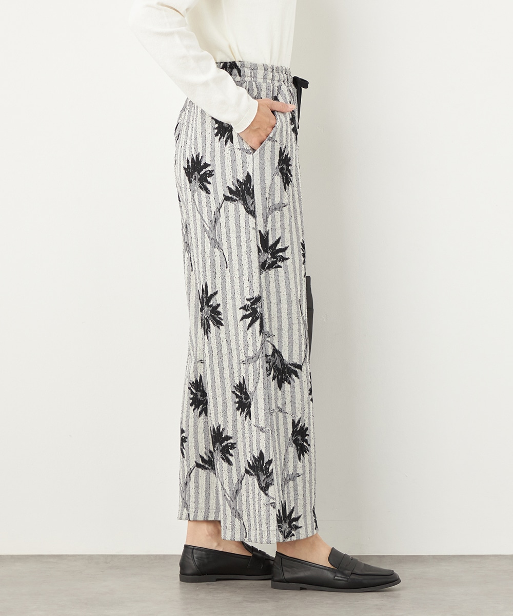ストライプフラワージャカードパンツ