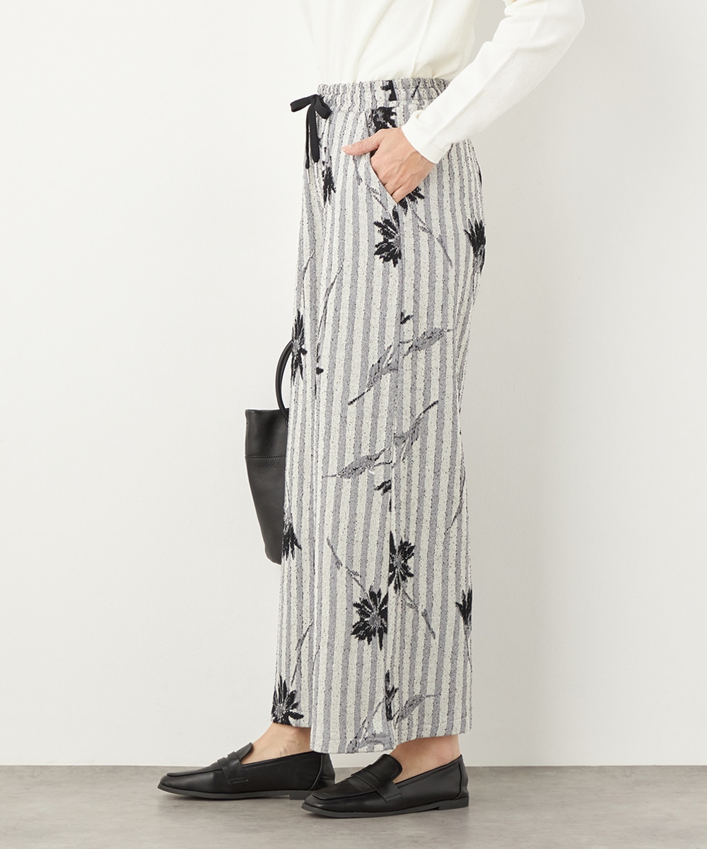 ストライプフラワージャカードパンツ