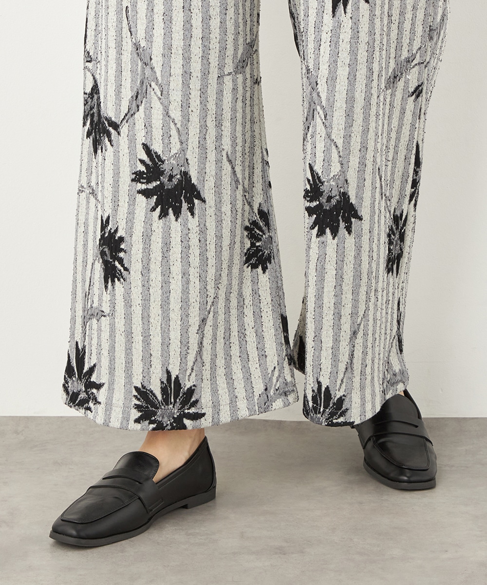 ストライプフラワージャカードパンツ