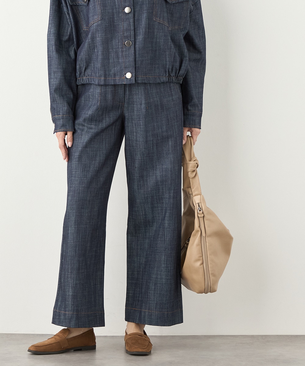 ベルト付きデニムワイドパンツ
