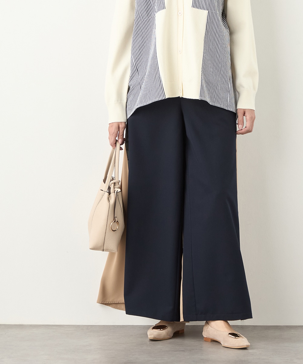 異素材切り替えワイドパンツ