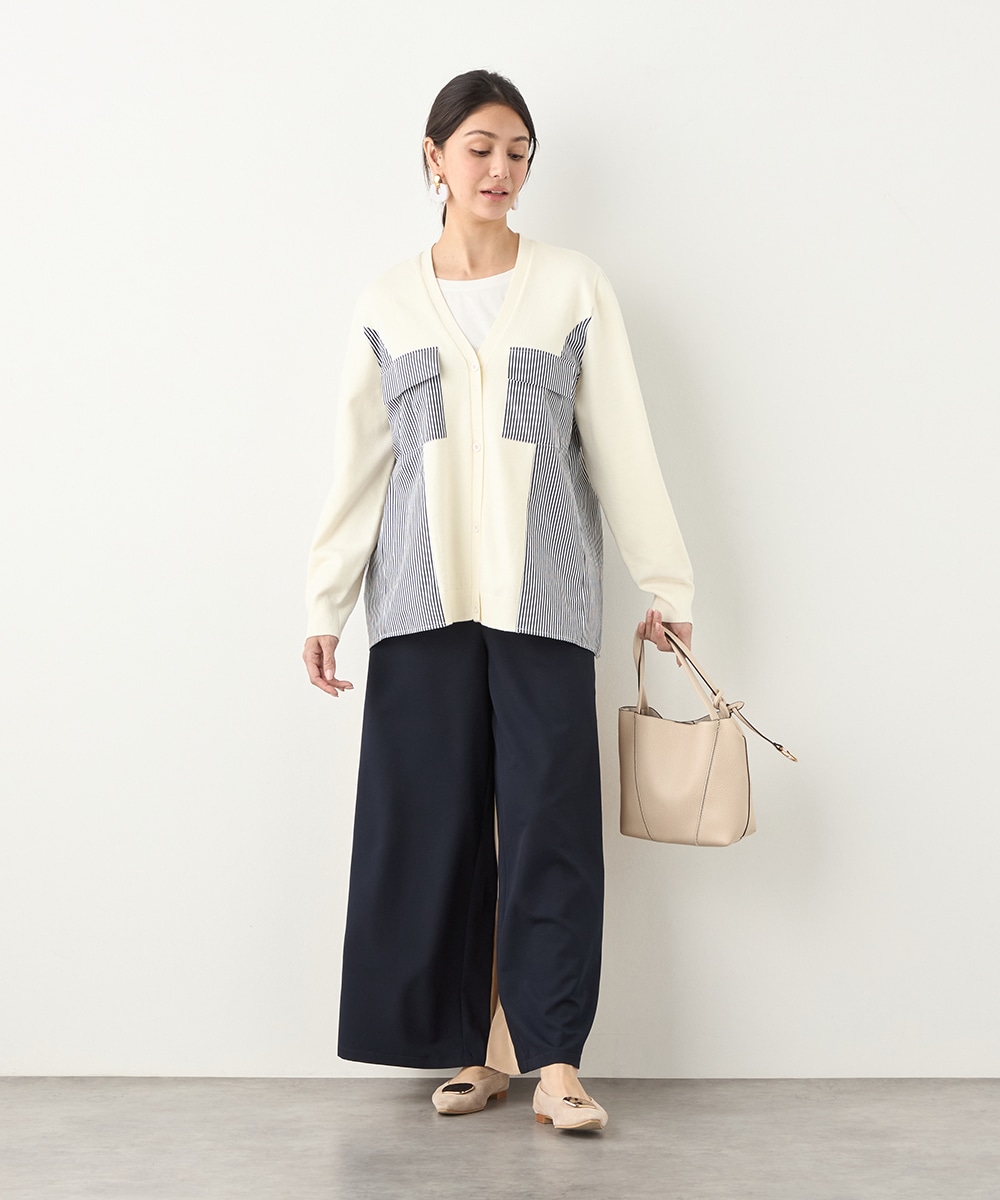 異素材切り替えワイドパンツ