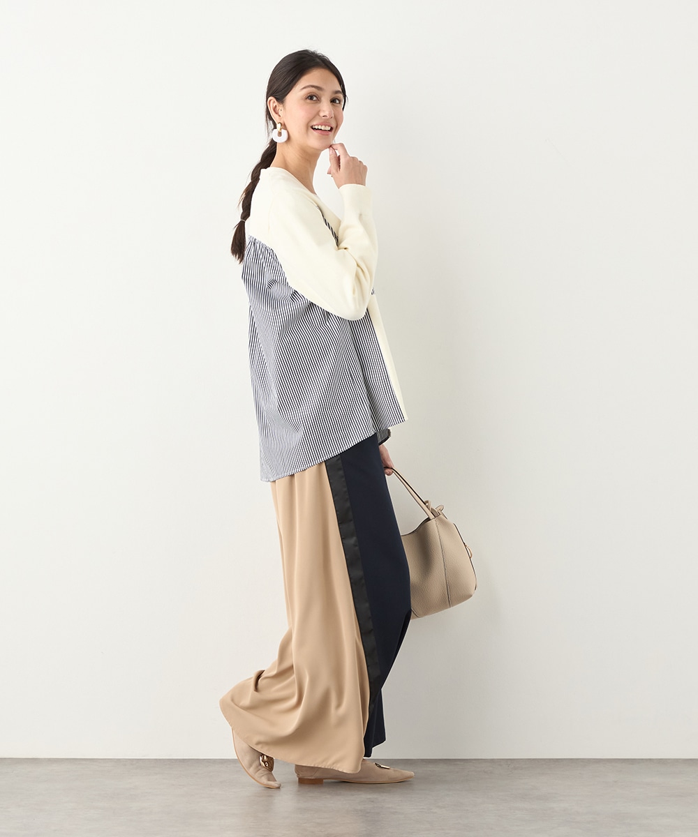 異素材切り替えワイドパンツ